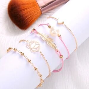 *ANTALYA* 5-Pc Rose Gold x Pink Heart Fashion Bracelet Set